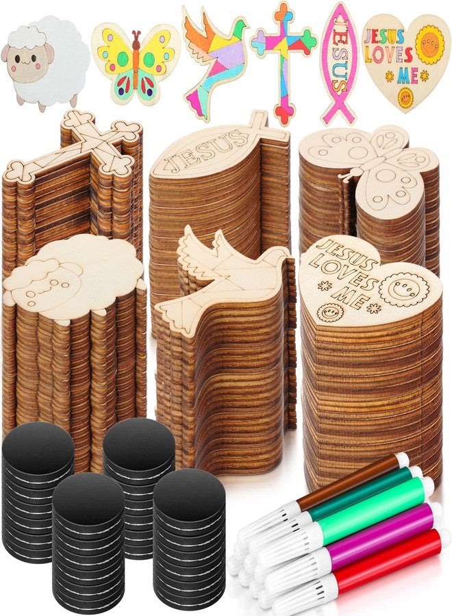 Blueweenly 48 Pack Jesus Wood Religious Craft Kit Magnets Vacation Bible School for DIY Coloring Wooden Religious Crafts for Sunday School Art Party Decoration Birthday Gift - Image 1